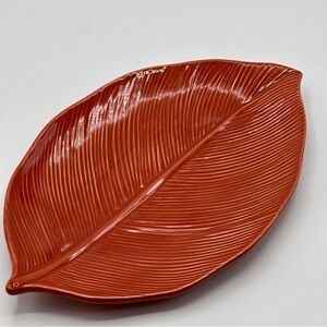 Crate and Barrel Rustic Orange Appetizer Leaf Plate Made in Italy
